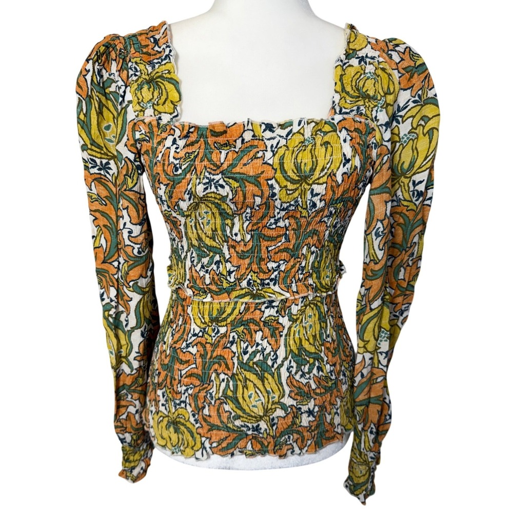 Anthropologie Smocked Floral Print Top Size Small Peasant Boho‎ Cottage Retro